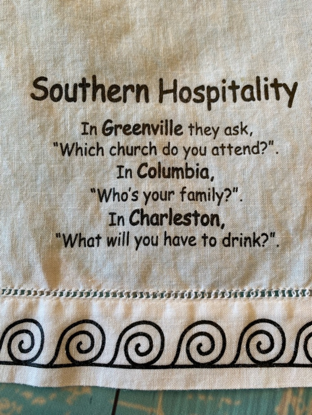 Southern Hospitality Printed Kitchen Towel - White with Black Text